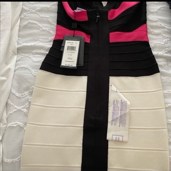 Herve Leger Andie Color Block Pink Bandage Dress, Size: Small - Picture 6 of 9